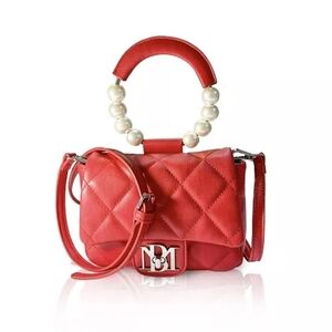 Badgley Mischka Clutch Bag w/ Pearl Handle Red NWT